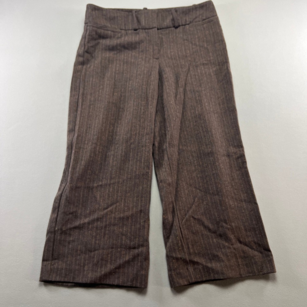 In Moda Dress Pants Womens 7 Brown Pinstripe Cropped Wide Leg Formal Business